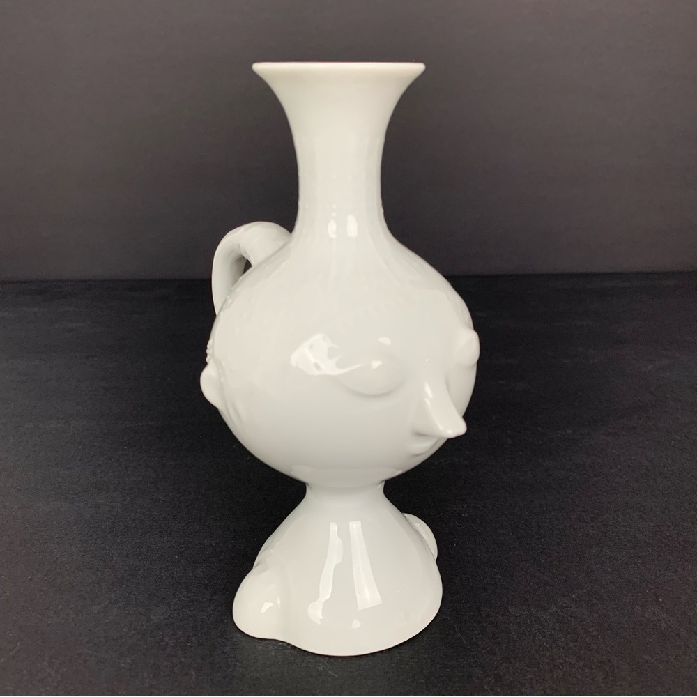 Rosenthal Face Bud Vase Germany Textured White Glossy Handle Lady Vtg 5.5”